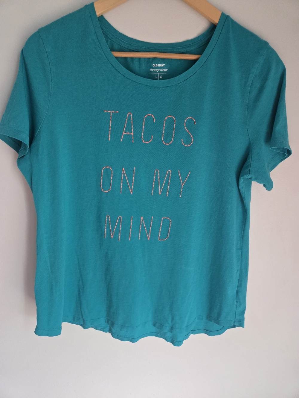 OLD NAVY Teal 'Tacos On My Mind' Embroidery Short Sleeve Cotton Top